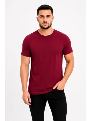 Erkek Basic Tişört Bisiklet Yaka Kısa Kol Günlük Yazlık Slim Fit T-Shirt - Bordo