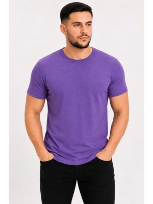 Erkek Basic Tişört Bisiklet Yaka Kısa Kol Günlük Yazlık Slim Fit T-Shirt - Mor