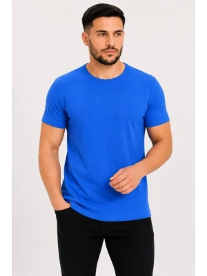 Erkek Basic Tişört Bisiklet Yaka Kısa Kol Günlük Yazlık Slim Fit T-Shirt - Saks Mavisi