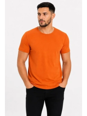 Erkek Basic Tişört Bisiklet Yaka Kısa Kol Günlük Yazlık Slim Fit T-Shirt - Turuncu