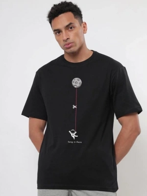 Erkek Baskılı Oversize T-shirt - Siyah
