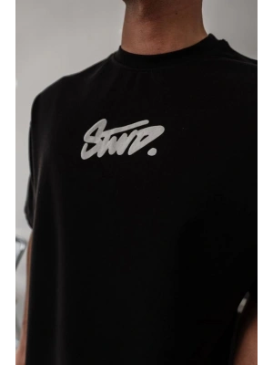 Erkek Baskılı Oversize T-shirt - Siyah