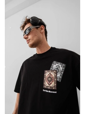 Erkek Baskılı Oversize T-shirt - Siyah