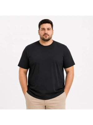 Erkek Battal Big Size Basic Tişört Bisiklet Yaka Rahat Kalıp T-Shirt - Siyah