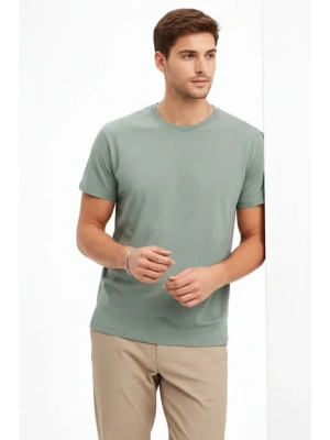 Erkek Bisiklet Yaka Tişört Regular Kalıp Basic Pamuklu Günlük Kullanım T-shirt - Mint Yeşili