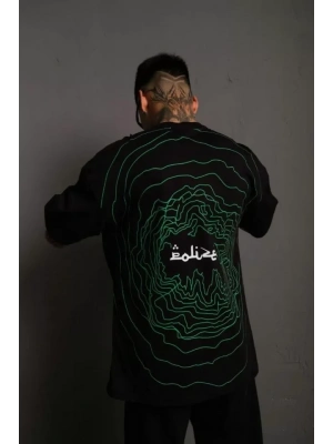Erkek Bisiklet Yakalı Sırt Baskılı Oversize T-Shirt - Siyah