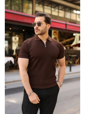 Erkek Fermuarlı Yakalı Kısa Kollu Tshirt