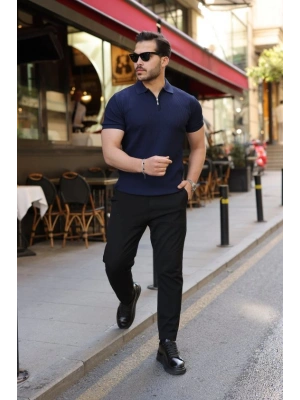 Erkek Fermuarlı Yakalı Kısa Kollu Tshirt