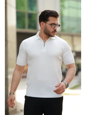 Erkek Fermuarlı Yakalı Kısa Kollu Tshirt