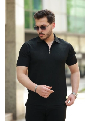 Erkek Fermuarlı Yakalı Kısa Kollu Tshirt