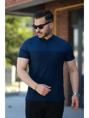 Erkek Hakim Yakalı Kısa Kollu Pamuklu T-shirt