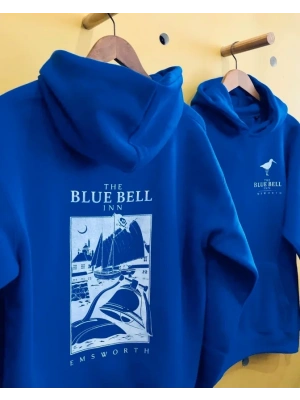 Erkek Kapüşonlu Double Oversize Üç İplik Pamuklu Deniz Yelken Baskılı Kanguru - Saks Mavisi