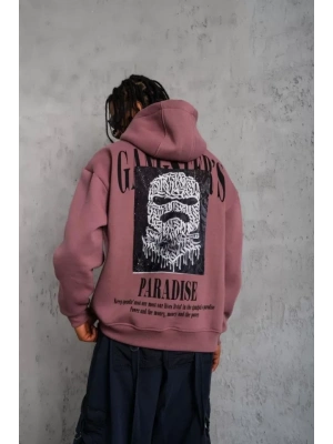 Erkek Paradise Baskılı Kapüşonlu Sweat - Gül Kurusu