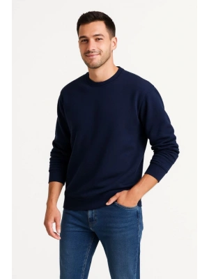 Erkek Üç İplik Düz Bisiklet Yaka SweatShirt - Lacivert