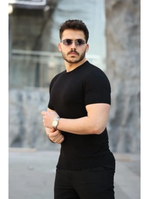 Erkek Viskon Kumaş Bisiklet Yaka Basic Tişört