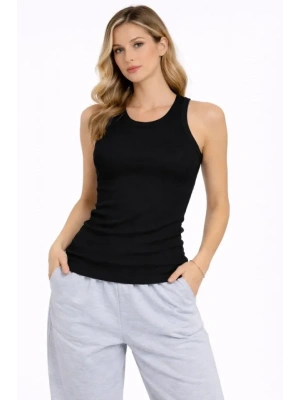 Fitilli Atlet Sıfır Yaka Slim Fit Arka Baskılı Spor Atlet - Siyah