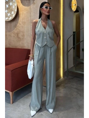 Halter Yaka Yelekli Modal Takım 10144