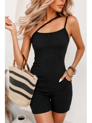 Kadın Asimetrik Askılı Mini Kaşkorse Bodycon Tulum