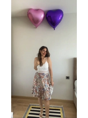 Kadın Askılı V Yakalı üst Dantel Alt Süprem Mini Elbise