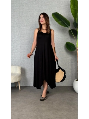 Kadın çan Dokuma Kumaş V Yaka Asimetrik Kesim Elbise