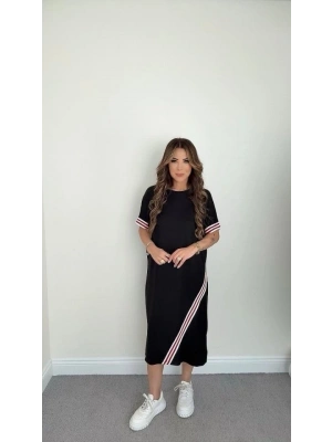 Kadın Kol Ve Etek şerit Detaylı Midi Boy Elbise