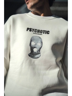 Kışlık Bisiklet Yaka Baskılı SweatShirt - Beyaz