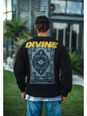 Kışlık Bisiklet Yaka Baskılı SweatShirt - Siyah