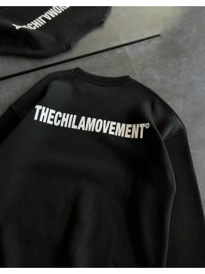 Kışlık Bisiklet Yaka Oversize Baskılı SweatShirt - Siyah