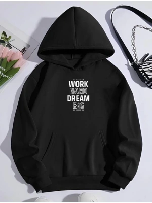 Kışlık Üç İplik Kapşonlu SweatShirt - Siyah