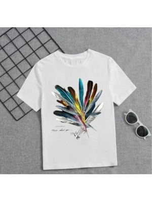 Kız Çocuk Baskılı T-Shirt - Beyaz