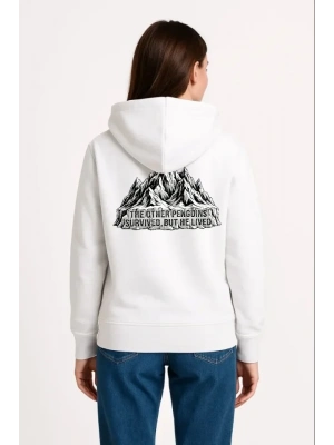 Nihilist Penguen Temalı Oversize Kapüşonlu Sweatshirt - Beyaz