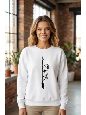 Sevgililer Günü Baskılı Oversize Bisiklet Yaka Sweatshirt - Beyaz