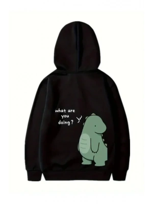 Sevgililer Günü Baskılı Oversize Kapüşonlu Sweatshirt Hoodie - Siyah