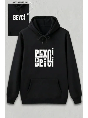 Sevgililer Günü Beyci Hediye Baskılı Oversize Kapüşonlu Sweatshirt - Siyah