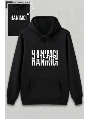 Sevgililer Günü Hanımcı Hediye Baskılı Oversize Kapüşonlu Sweatshirt - Siya