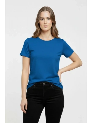 T-Shirt Bisiklet Yaka Slim Fit Likralı Tişört Günlük Basic Body - İndigo