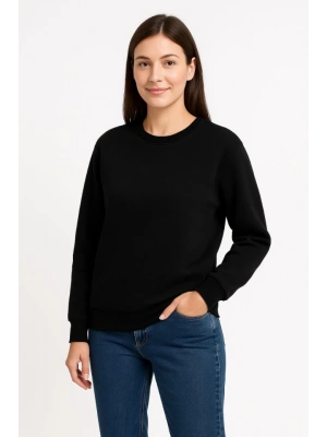 Üç İplik Düz Bisiklet Yaka SweatShirt  - Siyah