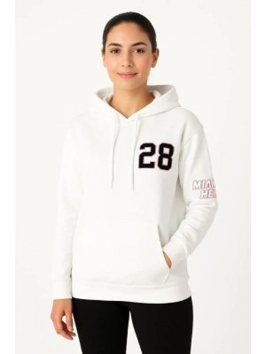 Üç İplik Kapüşonlu Ön Ve Arka Baskılı SweatShirt Hoodie - Beyaz