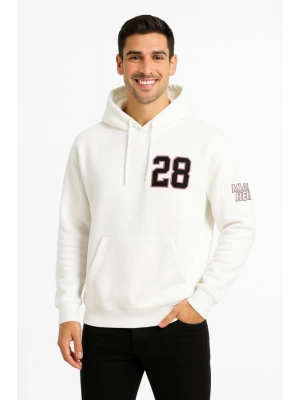 Üç İplik Kapüşonlu Ön Ve Arka Baskılı SweatShirt Hoodie - Beyaz