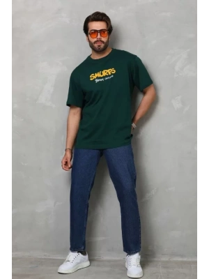 Unisex Basic Bisiklet Yaka Oversize T-Shirt - Yeşil
