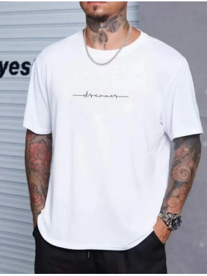 Unisex Baskılı Oversize T-Shirt - Beyaz