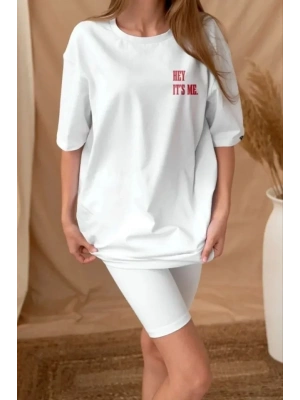 Unisex Baskılı Oversize T-Shirt - Beyaz