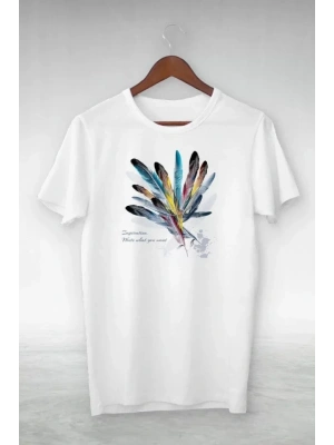 Unisex Baskılı Oversize T-Shirt - Beyaz