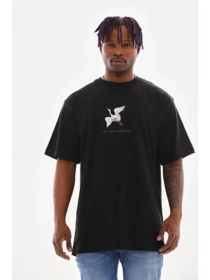 Unisex Baskılı Oversize T-Shirt - Siyah