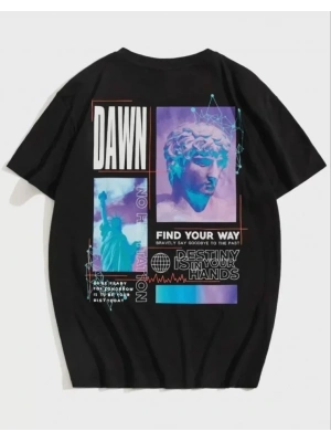 Unisex Baskılı Oversize T-Shirt - Siyah
