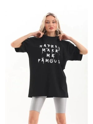 Unisex Baskılı Oversize T-Shirt - Siyah
