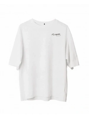 Unisex Bisiklet Yaka Baskılı Oversize T-Shirt - Beyaz