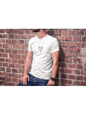 Unisex Bisiklet Yaka Baskılı Oversize T-Shirt - Beyaz