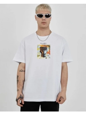 Unisex Bisiklet Yaka Baskılı Oversize T-Shirt - Beyaz