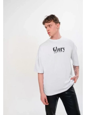Unisex Bisiklet Yaka Baskılı Oversize T-Shirt - Siyah